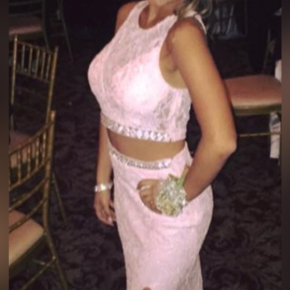 City Triangles Elegant Pink Lace  Sequin Two-Piece Dress